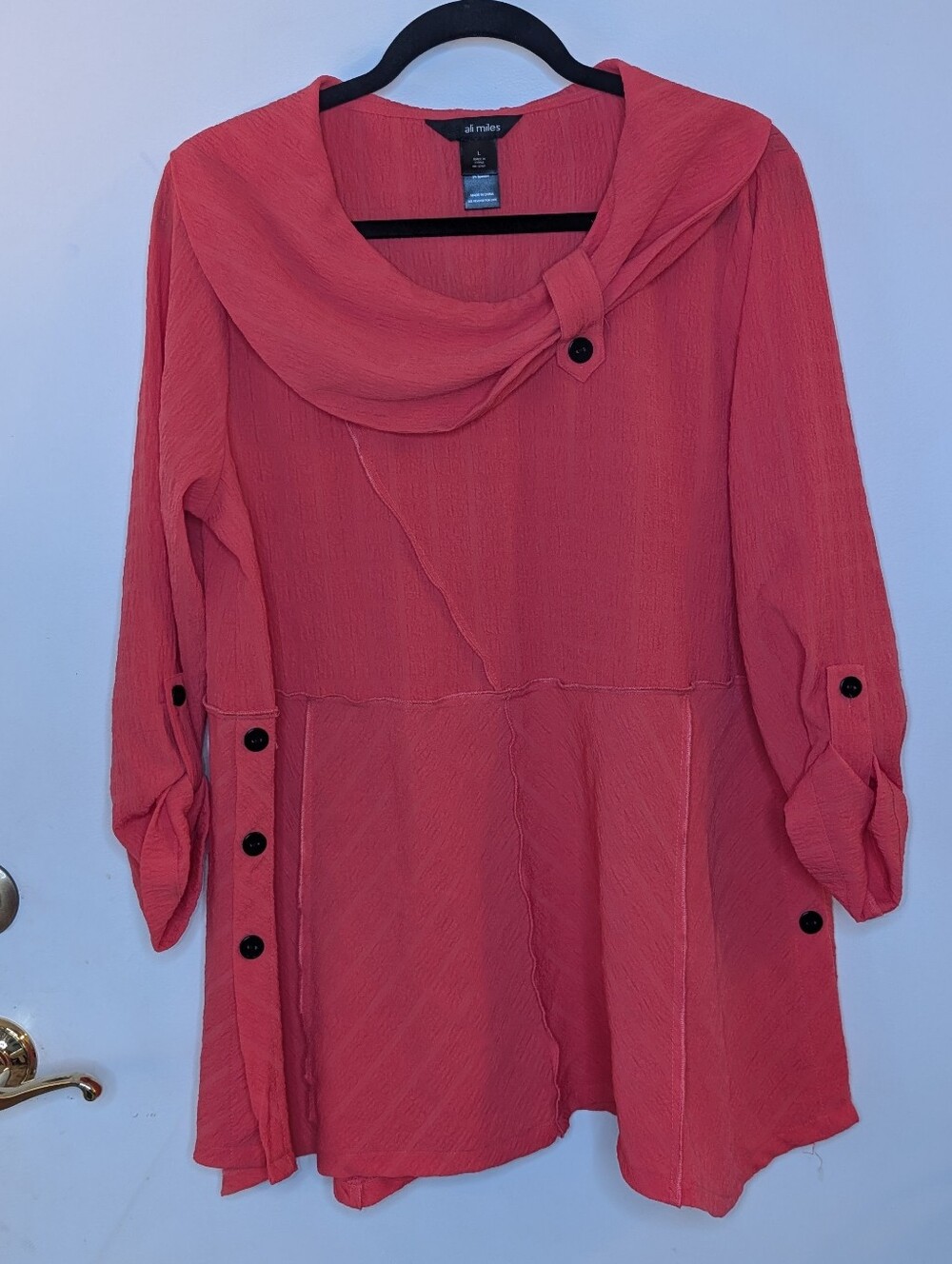Ali Miles Coral Pink Button-Detailed Tunic Size Large